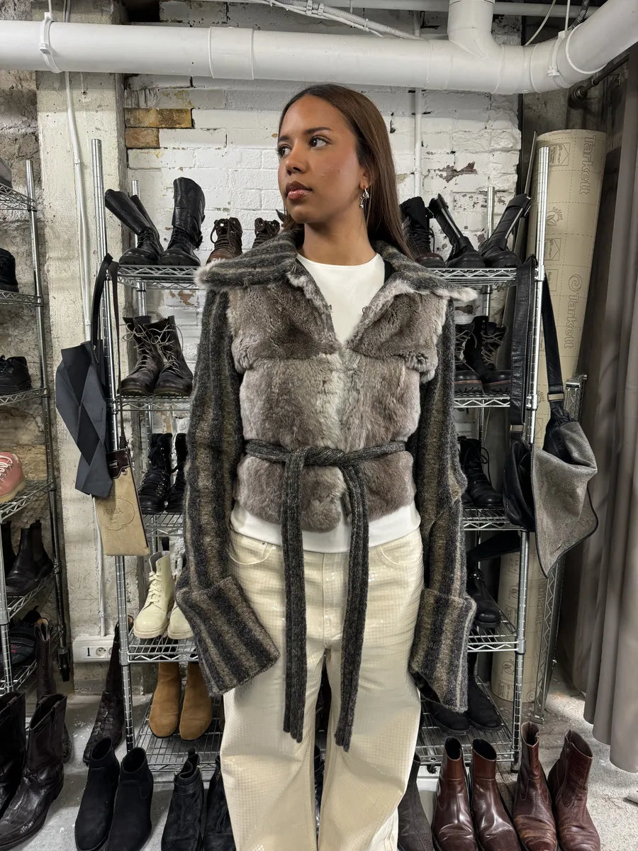 2000s Roberto Cavalli Raccoon Fur Grey Zip-up Jacket (M) SXsCpkO 2