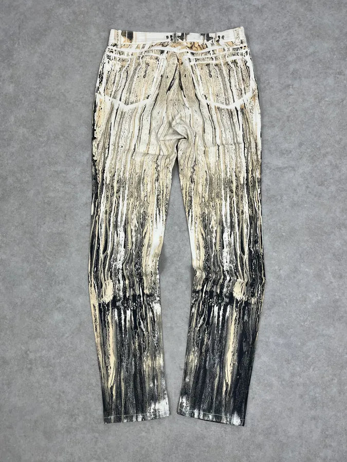 2000s Roberto Cavalli Rainy Ink Nasty Beige Pants JxFfMZS 7