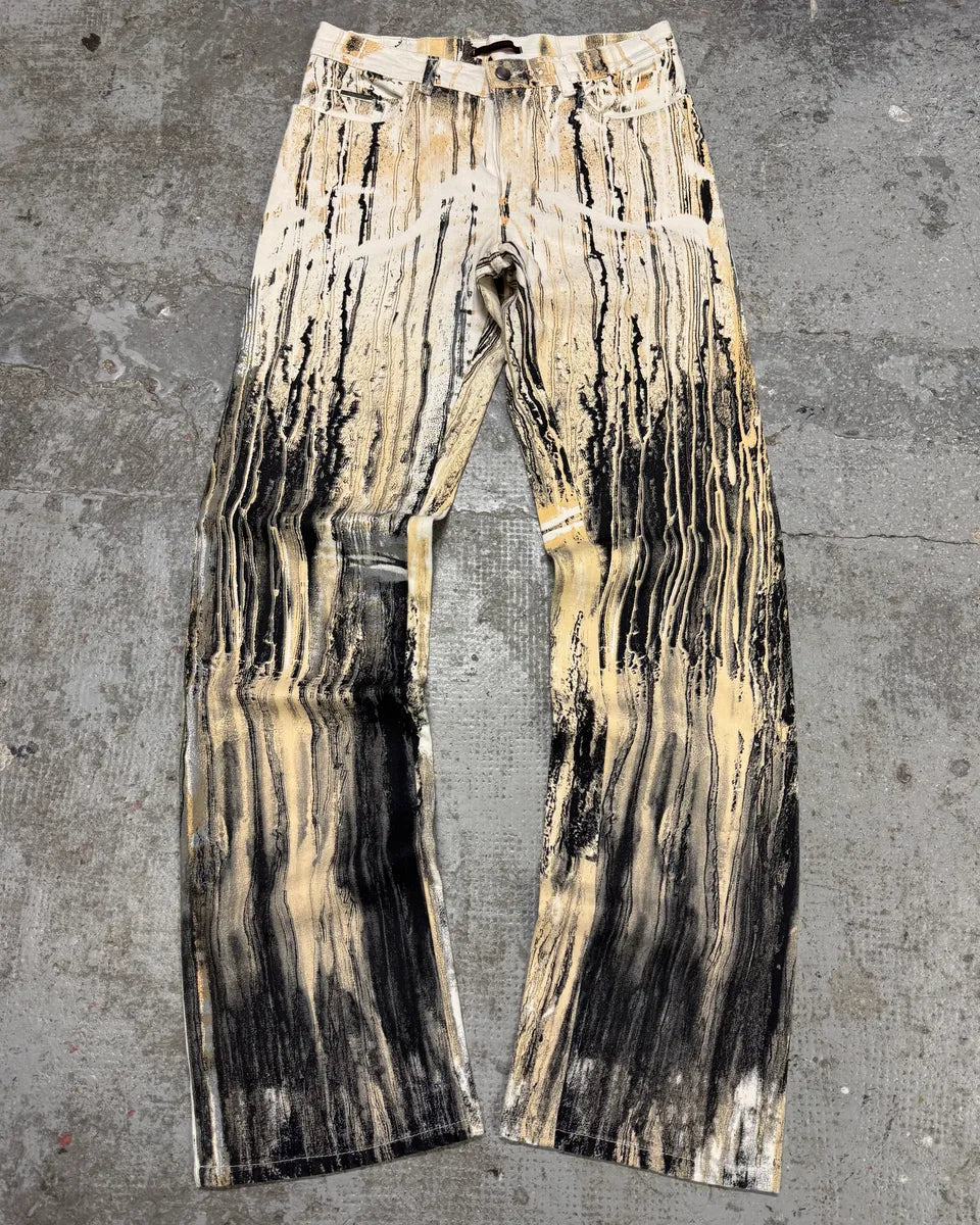 2000s Roberto Cavalli Rainy Ink Nasty Beige Pants (S/M) nzMyWpw 0