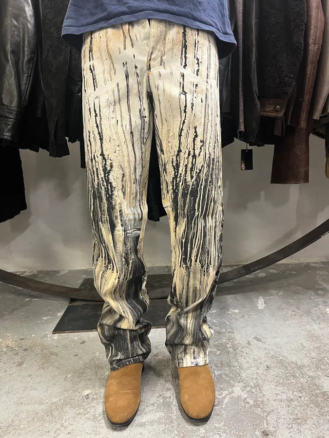 2000s Roberto Cavalli Rainy Ink Nasty Beige Pants (S/M) nzMyWpw 1