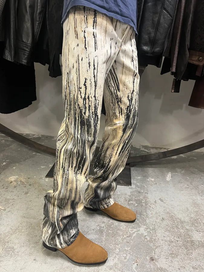 2000s Roberto Cavalli Rainy Ink Nasty Beige Pants (S/M) nzMyWpw 2