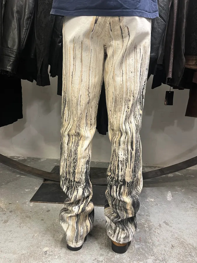 2000s Roberto Cavalli Rainy Ink Nasty Beige Pants (S/M) nzMyWpw 3