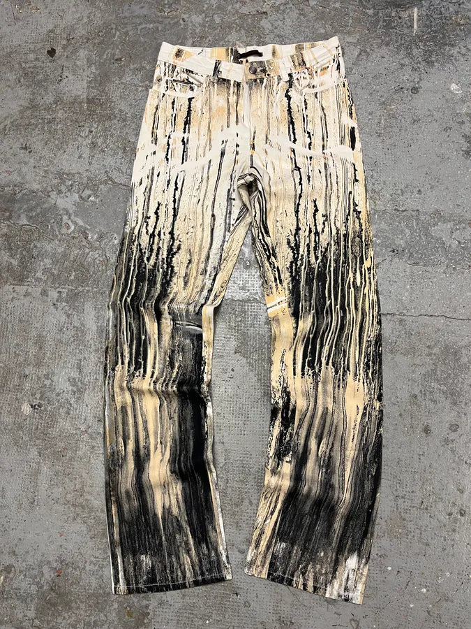 2000s Roberto Cavalli Rainy Ink Nasty Beige Pants (S/M) nzMyWpw 4