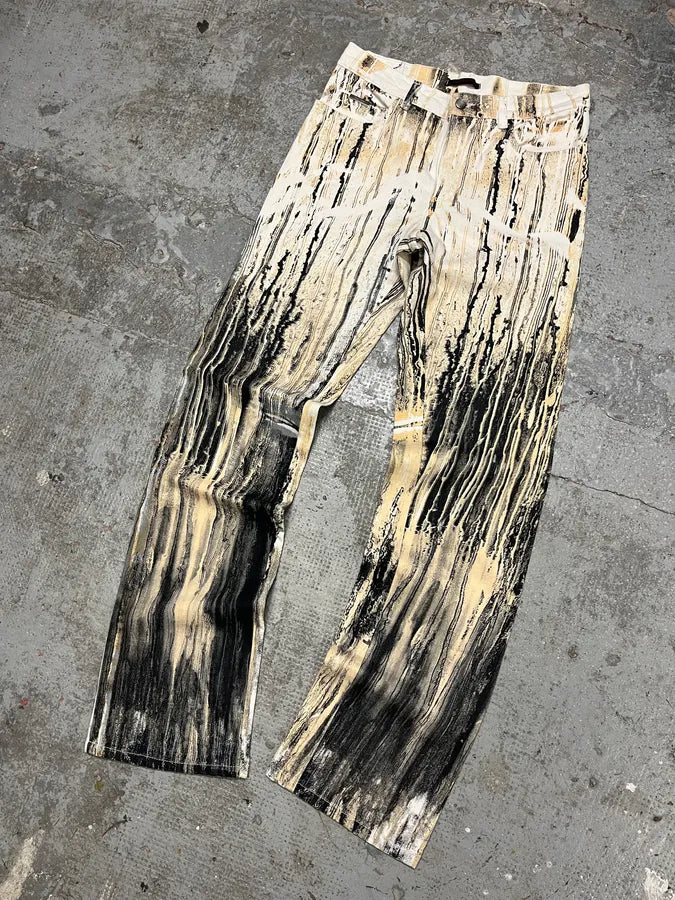 2000s Roberto Cavalli Rainy Ink Nasty Beige Pants (S/M) nzMyWpw 5