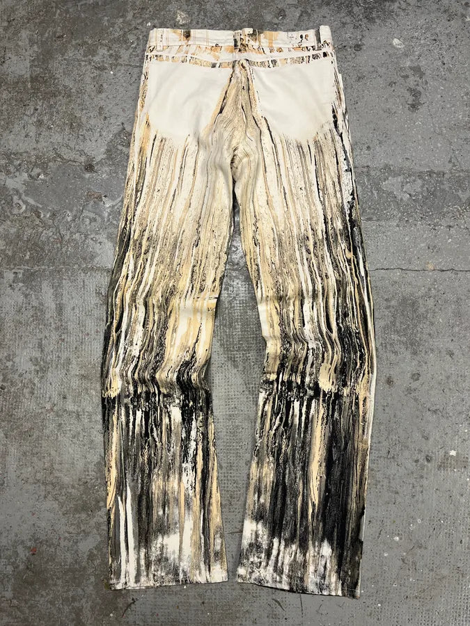 2000s Roberto Cavalli Rainy Ink Nasty Beige Pants (S/M) nzMyWpw 6