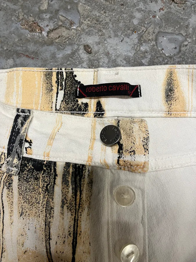 2000s Roberto Cavalli Rainy Ink Nasty Beige Pants (S/M) nzMyWpw 8