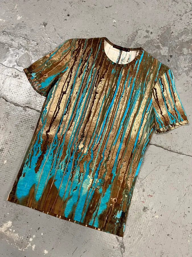 2000s Roberto Cavalli Rainy Ink Nasty Blue T-Shirt qPOrpZd 3