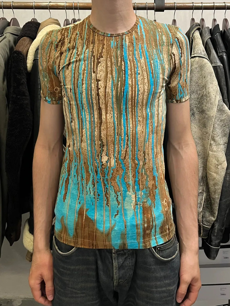 2000s Roberto Cavalli Rainy Ink Nasty Blue T-Shirt qPOrpZd 1