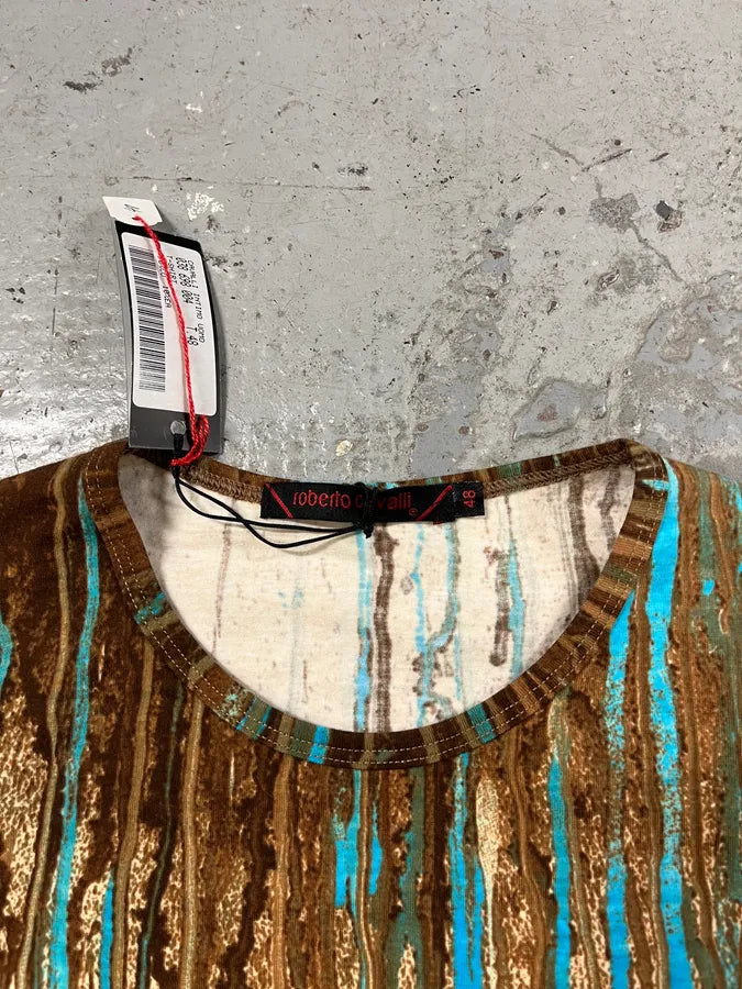 2000s Roberto Cavalli Rainy Ink Nasty Blue T-Shirt qPOrpZd 7