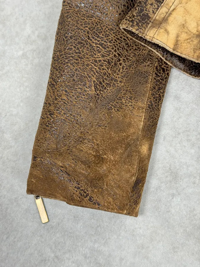 2000s Roberto Cavalli Raw Brown Leather Patchwork Lining Jacket ZhJpHmW 10