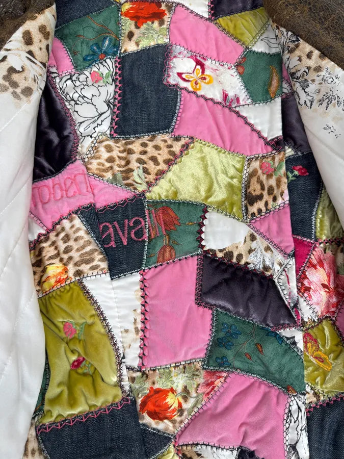 2000s Roberto Cavalli Raw Brown Leather Patchwork Lining Jacket ZhJpHmW 6