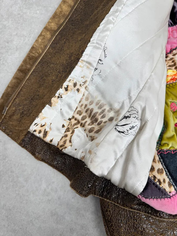 2000s Roberto Cavalli Raw Brown Leather Patchwork Lining Jacket ZhJpHmW 7