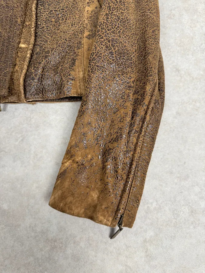 2000s Roberto Cavalli Raw Brown Leather Patchwork Lining Jacket ZhJpHmW 8