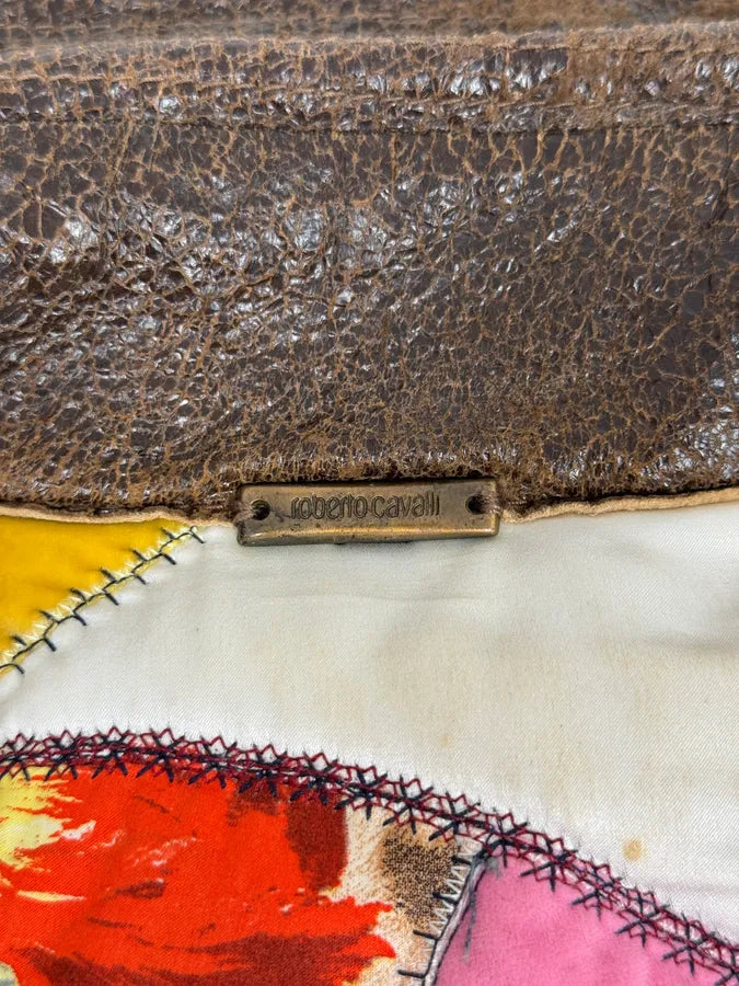 2000s Roberto Cavalli Raw Brown Leather Patchwork Lining Jacket ZhJpHmW 9