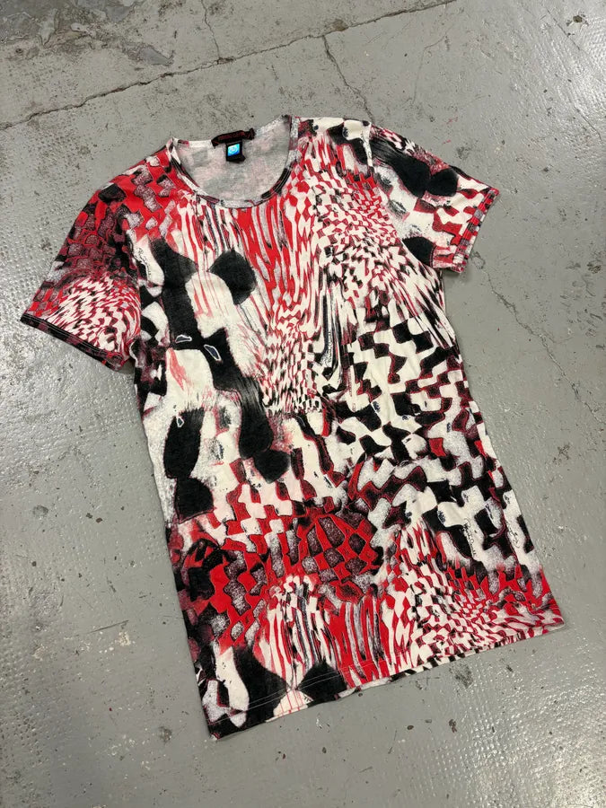 2000s Roberto Cavalli Red & Black Abstract Geometric T-Shirt RrQOHQL 3