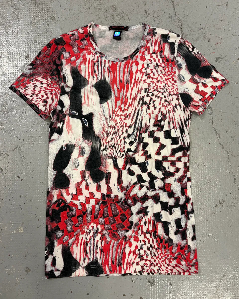 2000s Roberto Cavalli Red & Black Abstract Geometric T-Shirt RrQOHQL 0