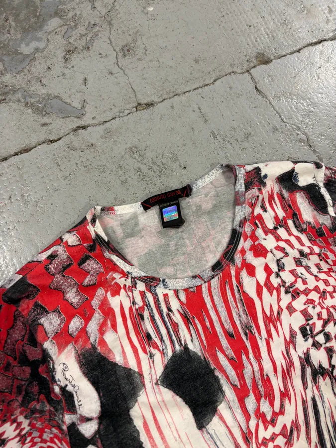 2000s Roberto Cavalli Red & Black Abstract Geometric T-Shirt RrQOHQL 4