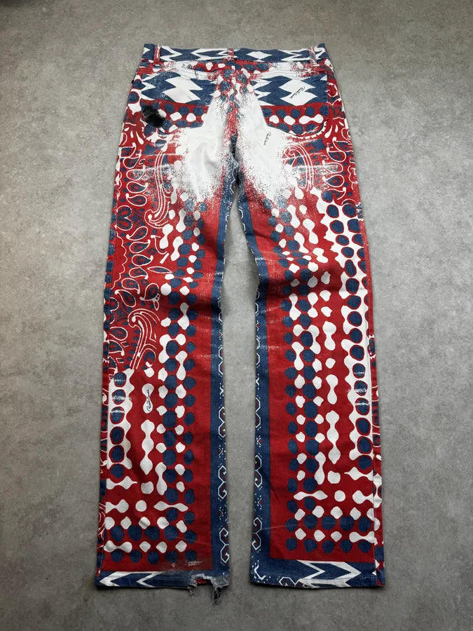 2000s Roberto Cavalli Red & Blue Faded Paisley Pants bHgtJOx 1