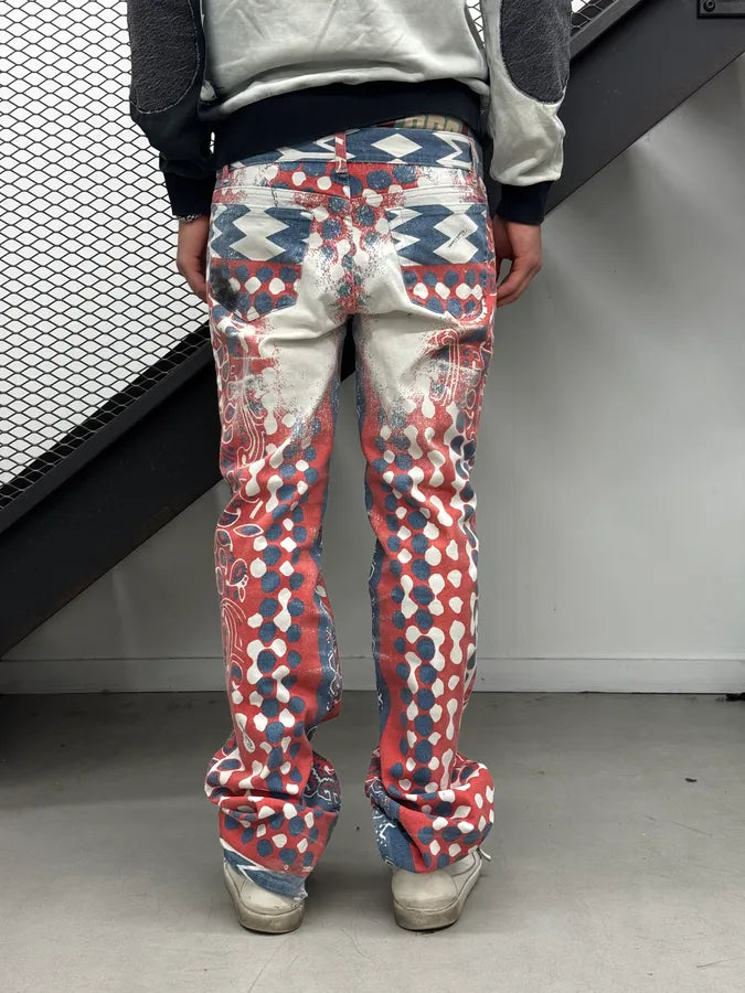 SS2003 Roberto Cavalli Red & Blue Faded Paisley Pants bHgtJOx 5