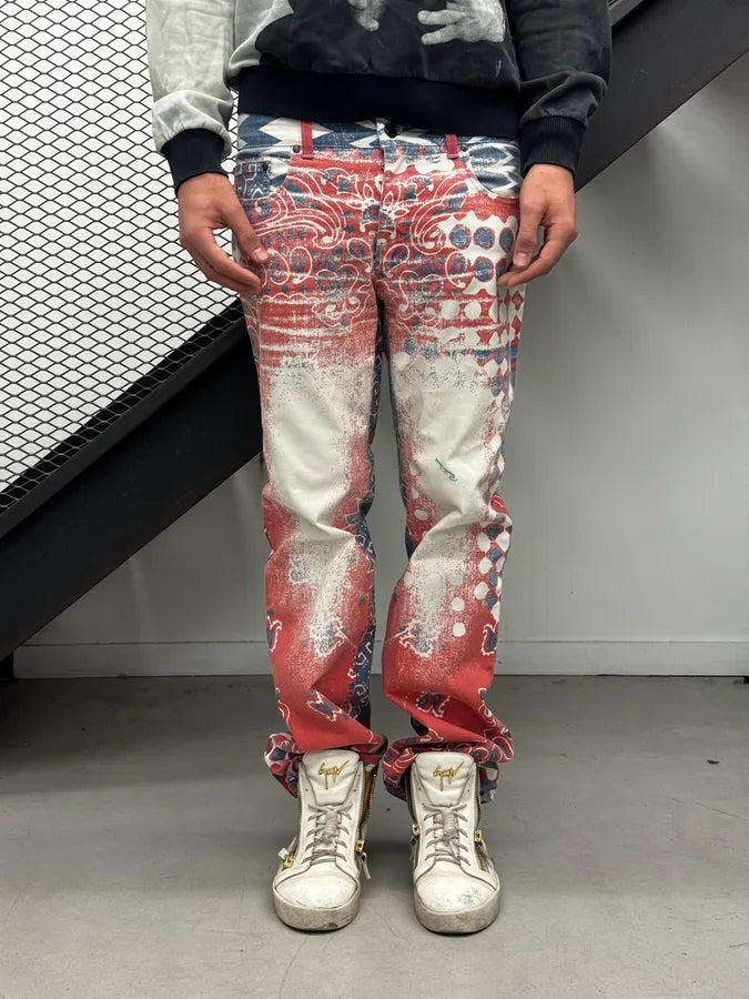 2000s Roberto Cavalli Red & Blue Faded Paisley Pants bHgtJOx 2
