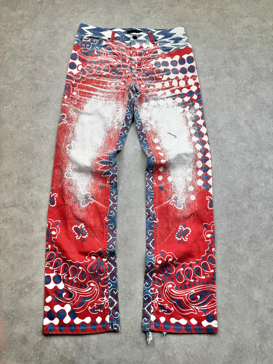 SS2003 Roberto Cavalli Red & Blue Faded Paisley Pants bHgtJOx 0