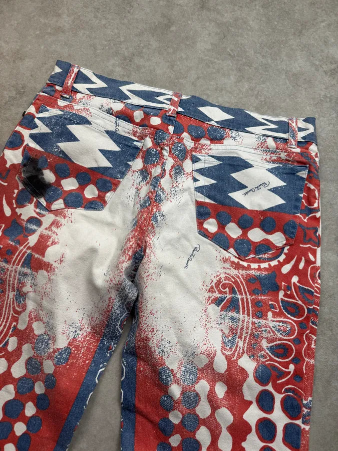SS2003 Roberto Cavalli Red & Blue Faded Paisley Pants bHgtJOx 7