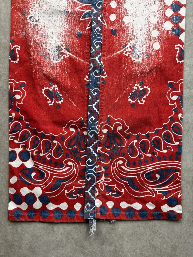 SS2003 Roberto Cavalli Red & Blue Faded Paisley Pants bHgtJOx 9