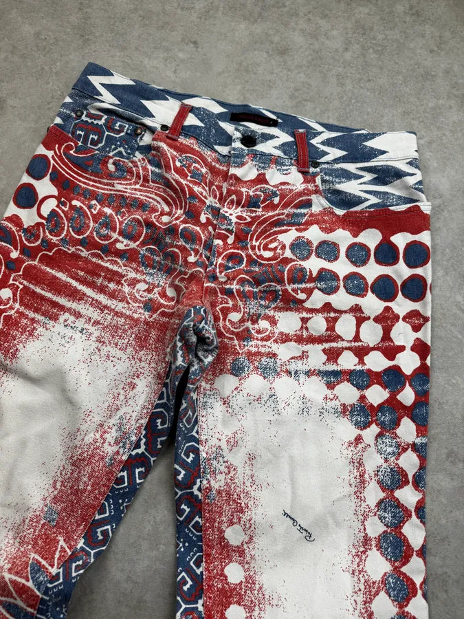2000s Roberto Cavalli Red & Blue Faded Paisley Pants bHgtJOx 5