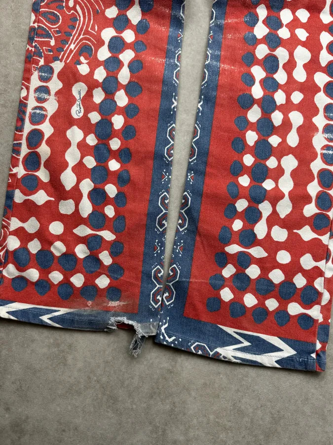 2000s Roberto Cavalli Red & Blue Faded Paisley Pants bHgtJOx 9