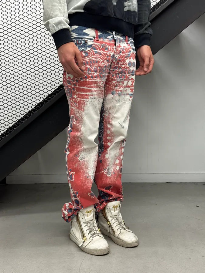 2000s Roberto Cavalli Red & Blue Faded Paisley Pants bHgtJOx 3