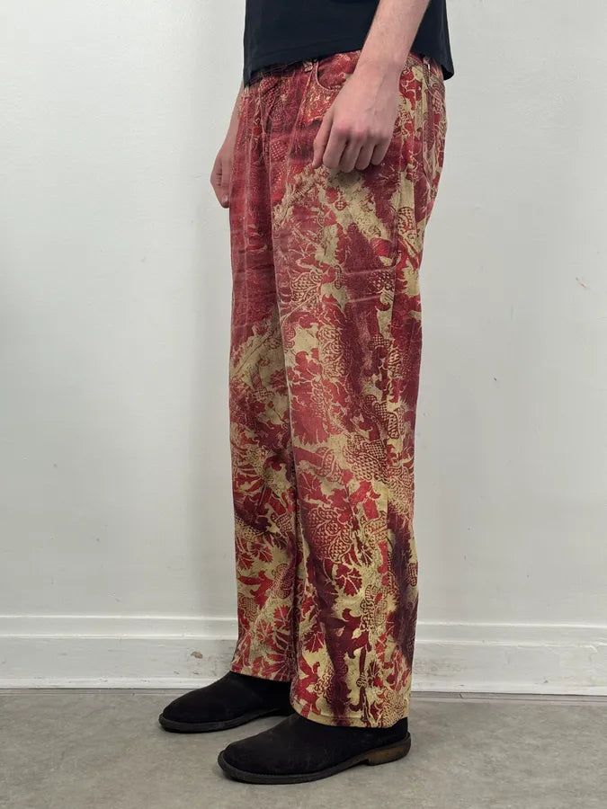 AW2002 Roberto Cavalli Red & Gold Tribal Floral Pants XInsFOC 4