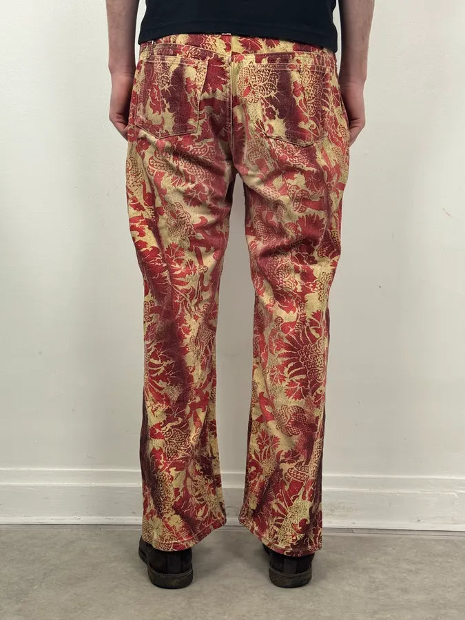 AW2002 Roberto Cavalli Red & Gold Tribal Floral Pants XInsFOC 5
