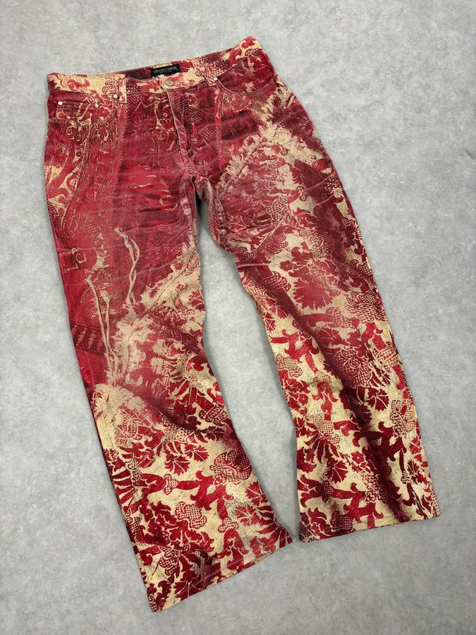 AW2002 Roberto Cavalli Red & Gold Tribal Floral Pants XInsFOC 6