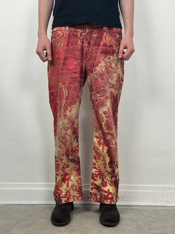 AW2002 Roberto Cavalli Red & Gold Tribal Floral Pants XInsFOC 3