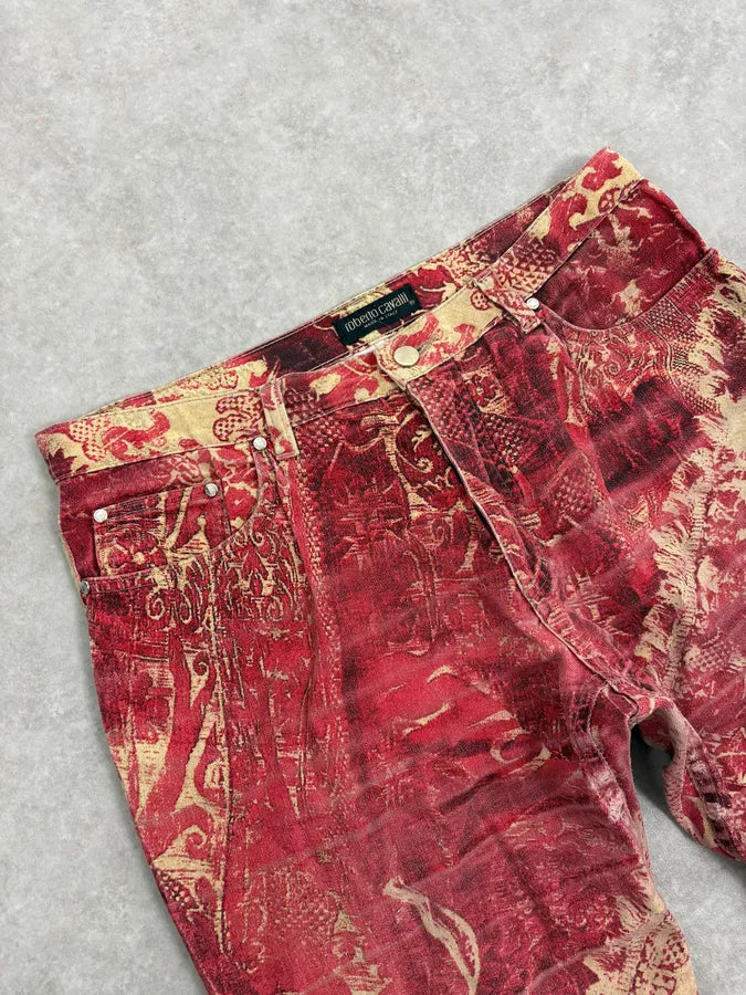 AW2002 Roberto Cavalli Red & Gold Tribal Floral Pants XInsFOC 7