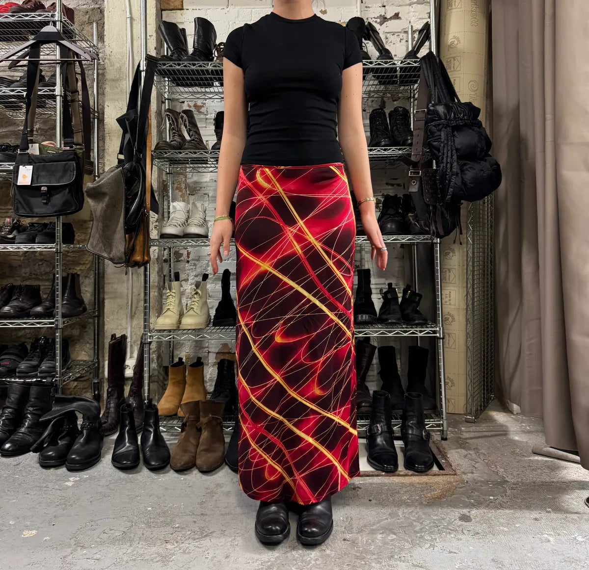 2000s Roberto Cavalli Red Fire Maxi Skirt (L) 0