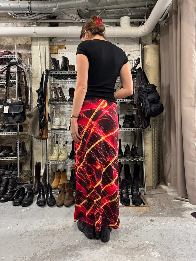 2000s Roberto Cavalli Red Fire Maxi Skirt (L) 1