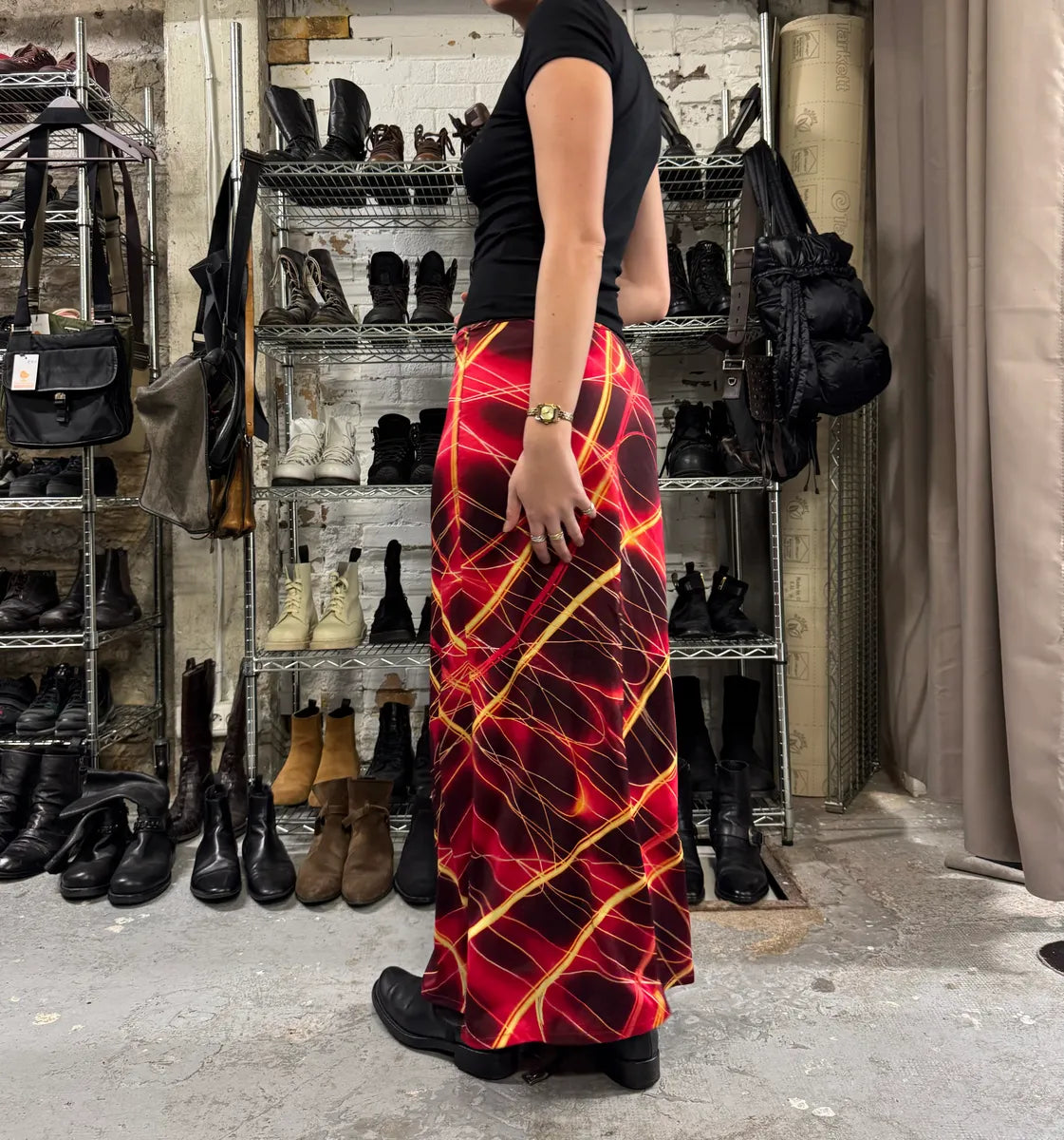 2000s Roberto Cavalli Red Fire Maxi Skirt (L) 2