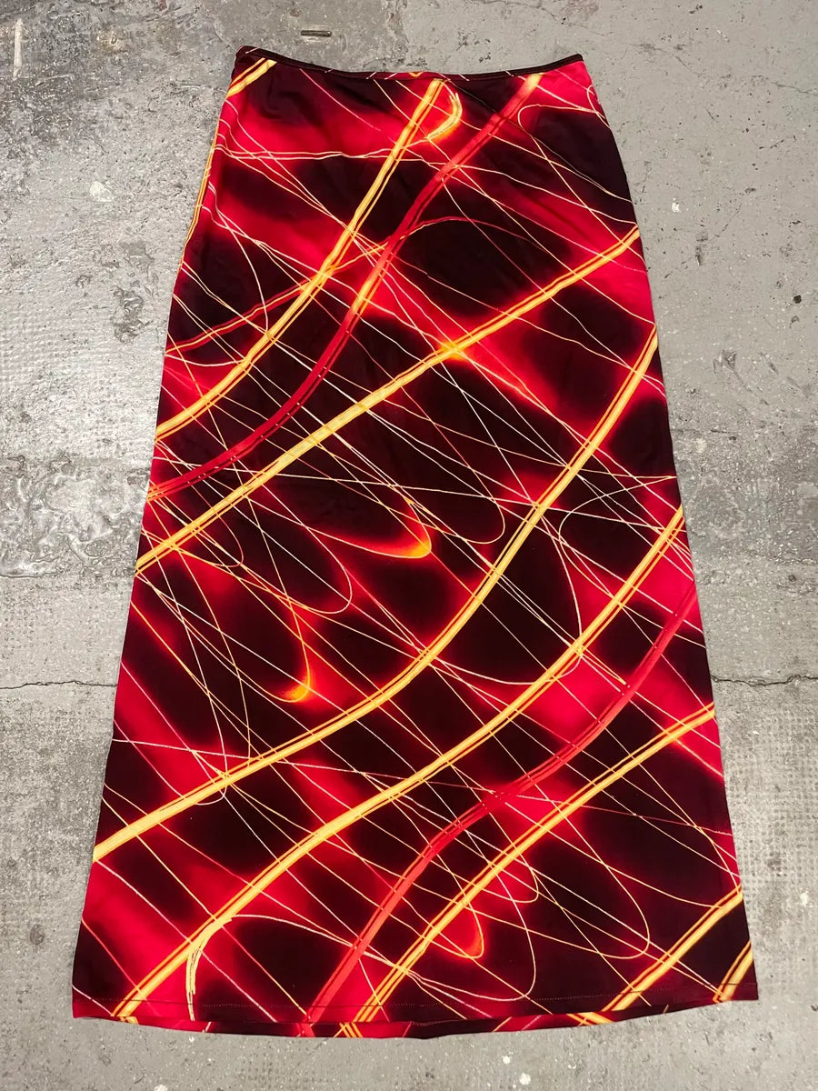 2000s Roberto Cavalli Red Fire Maxi Skirt (L) 3