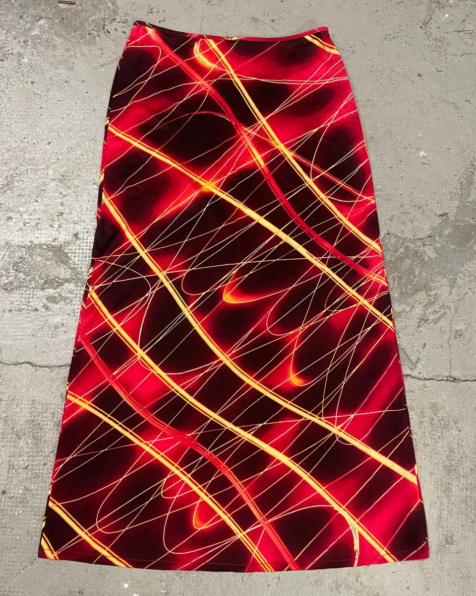2000s Roberto Cavalli Red Fire Maxi Skirt (L) 6