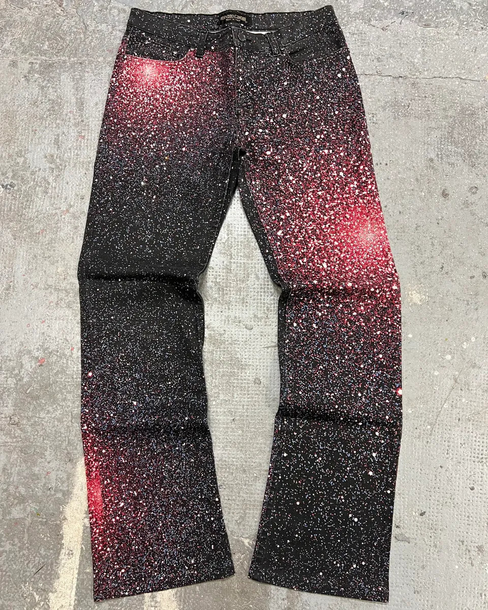 2000s Roberto Cavalli Red Galaxy Expansion Embellished Pants TrvXDzN 0