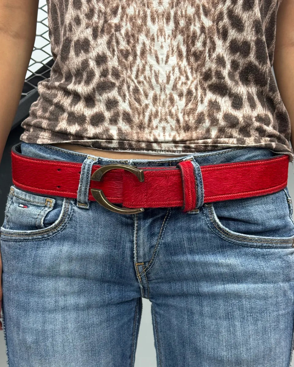 2000s Roberto Cavalli Red Pony Hair Leather Belt odRVjPv 1