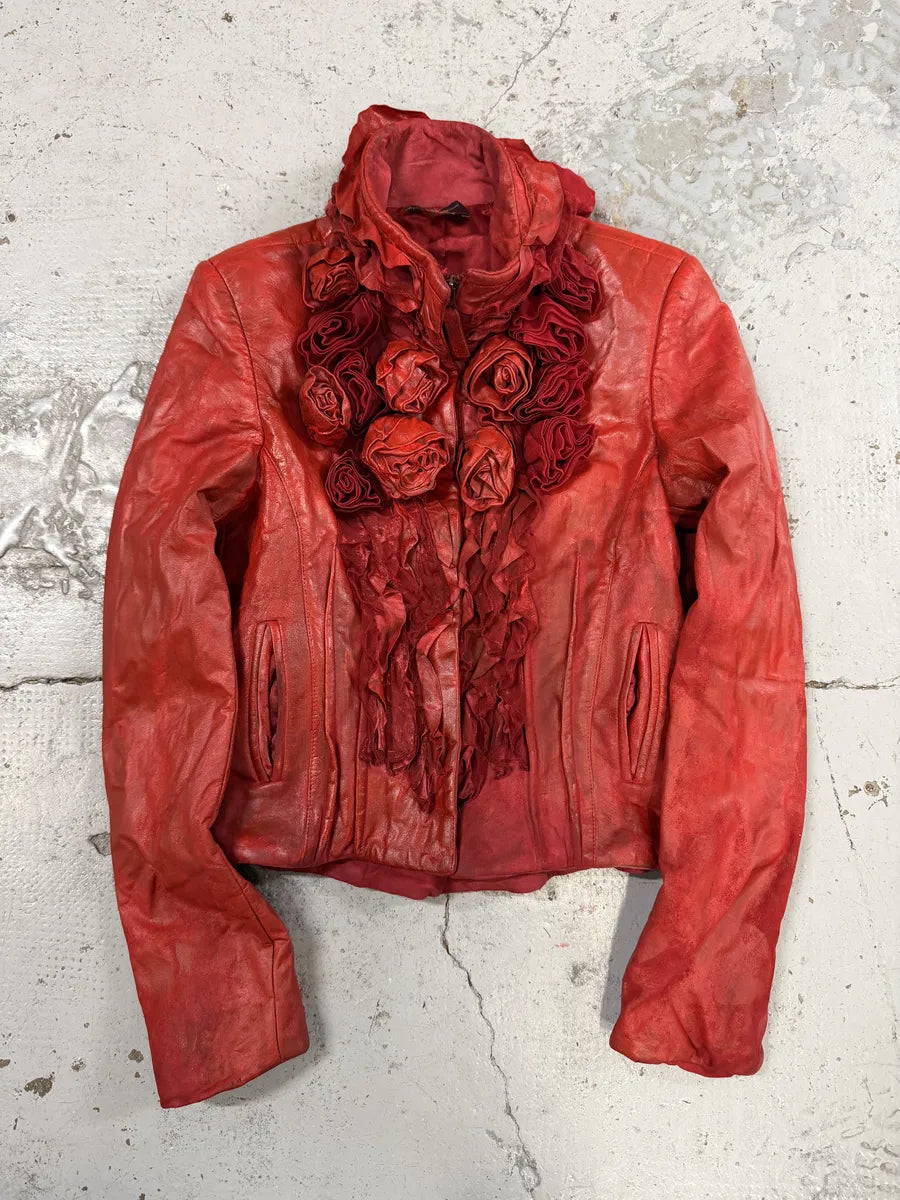 2000s Roberto Cavalli Red Rose Glamour Leather Jacket  EFfpUSb 0