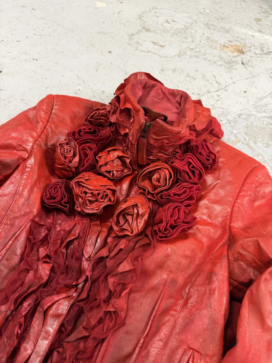 2000s Roberto Cavalli Red Rose Glamour Leather Jacket  EFfpUSb 10