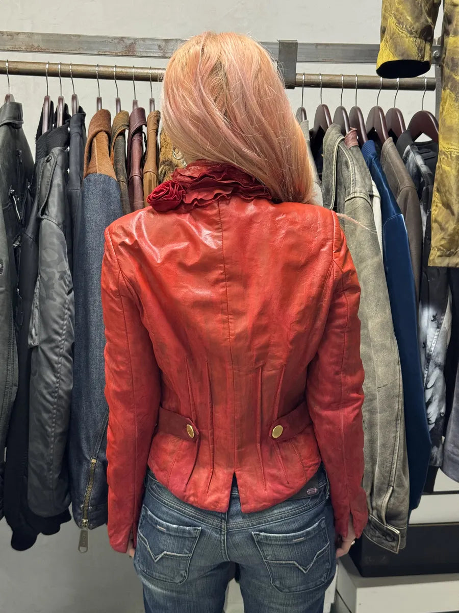 2000s Roberto Cavalli Red Rose Glamour Leather Jacket  EFfpUSb 2