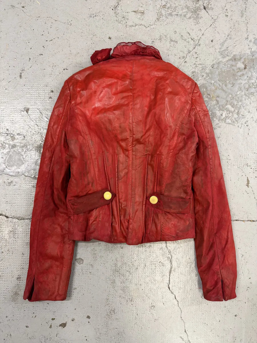 2000s Roberto Cavalli Red Rose Glamour Leather Jacket  EFfpUSb 3