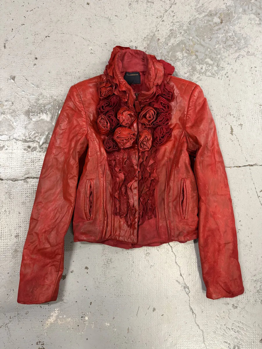 2000s Roberto Cavalli Red Rose Glamour Leather Jacket  EFfpUSb 4