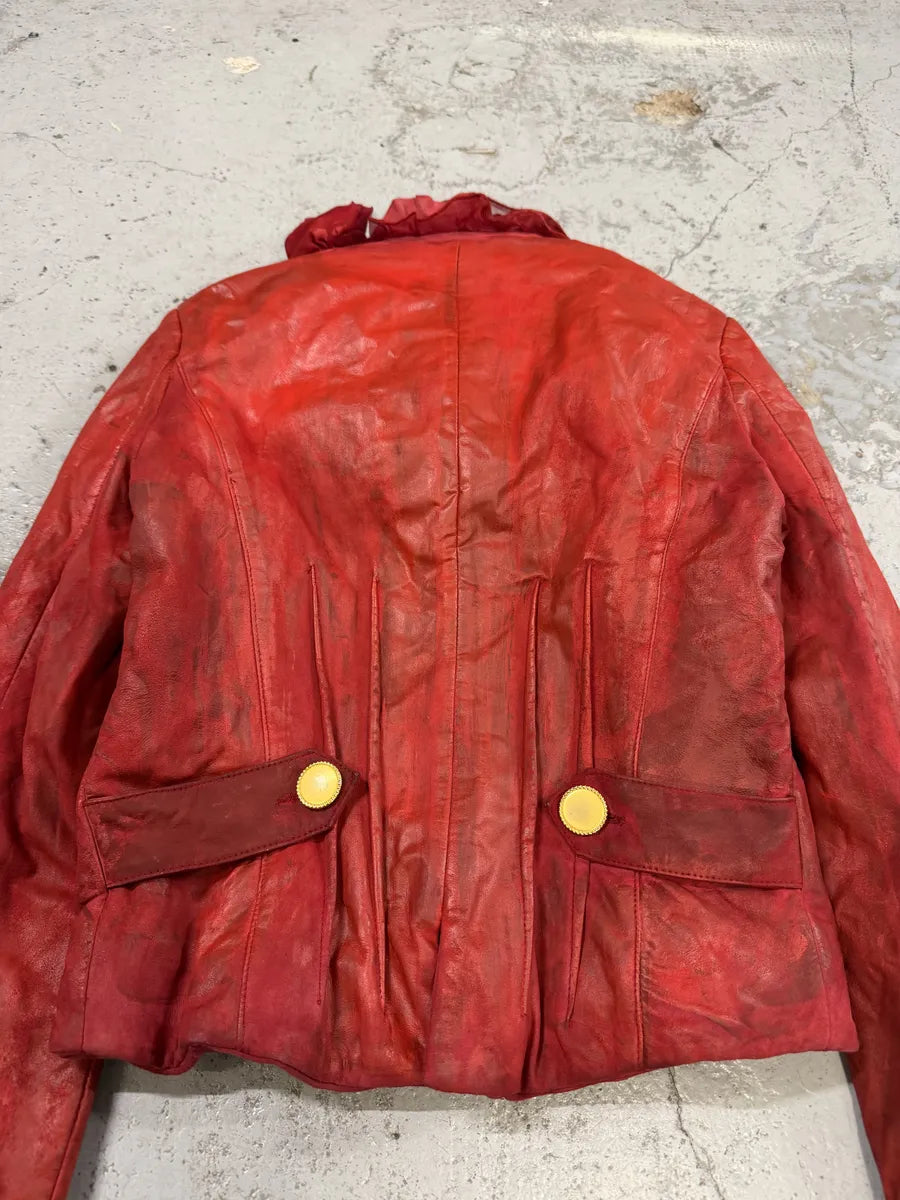 2000s Roberto Cavalli Red Rose Glamour Leather Jacket  EFfpUSb 5