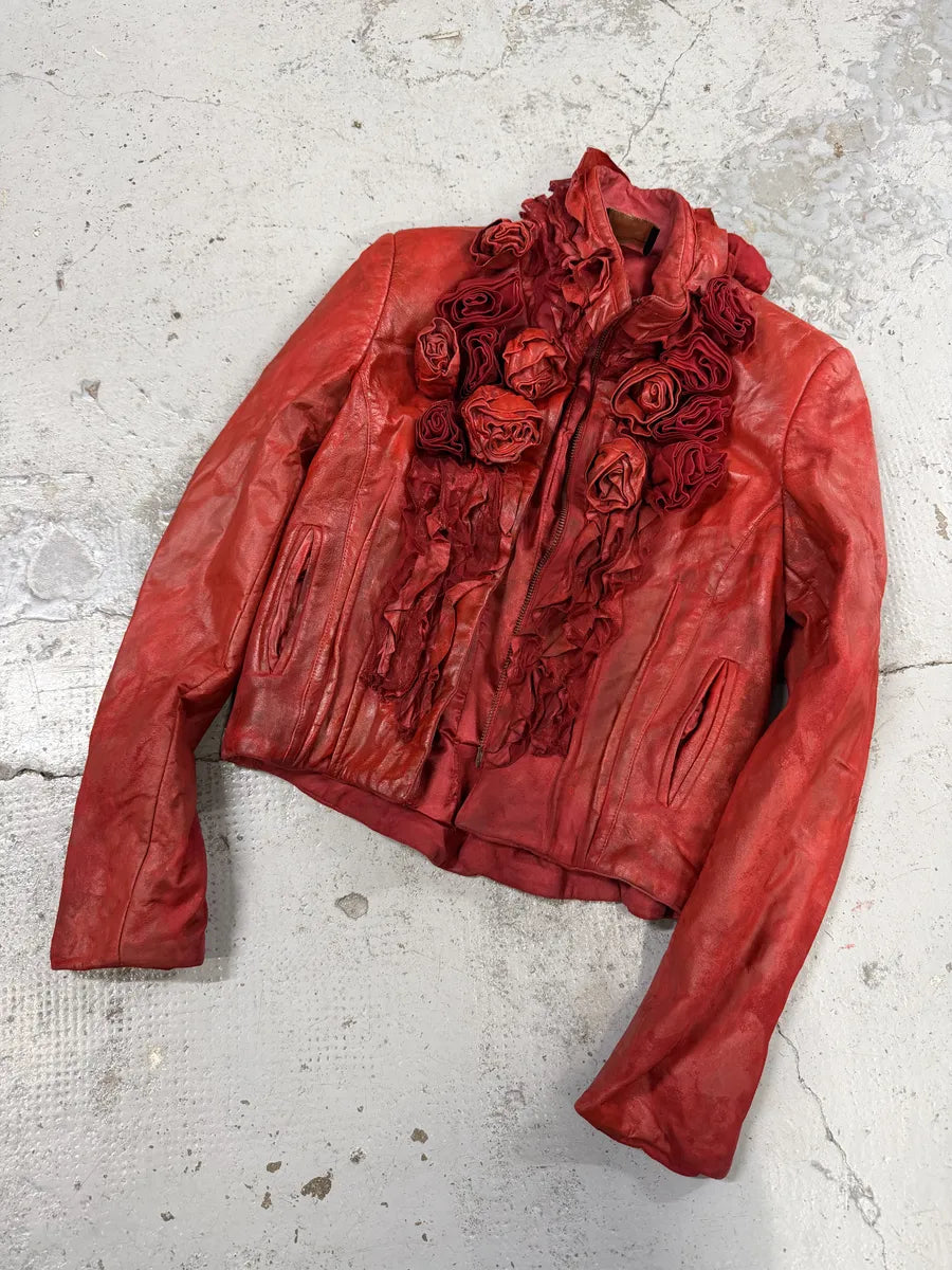 2000s Roberto Cavalli Red Rose Glamour Leather Jacket  EFfpUSb 6