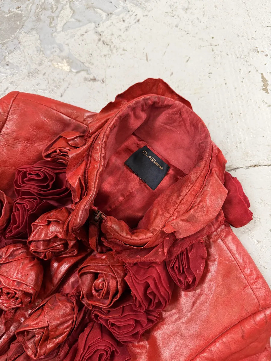 2000s Roberto Cavalli Red Rose Glamour Leather Jacket  EFfpUSb 8